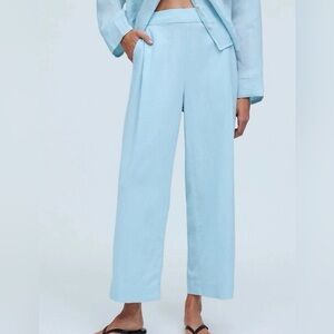Madewell Pull On Straight Linen Blue Heron Pants Crop Size 0 Preppy Beach